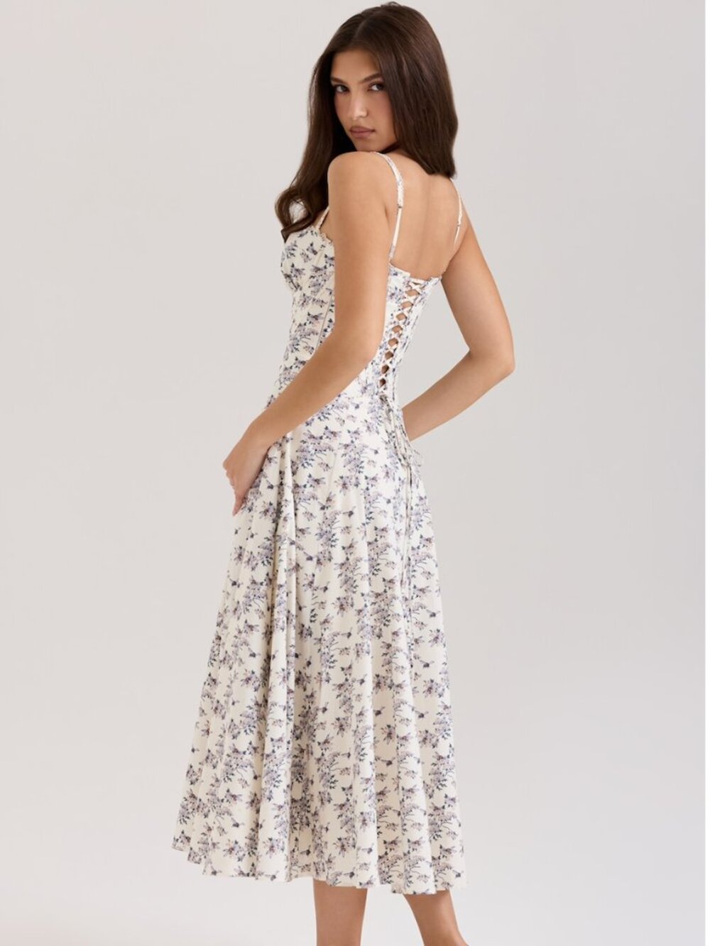 House of CB Steffani Cream Stretch Cotton Floral Print Midi Sundress Size S NWT - Picture 2 of 9